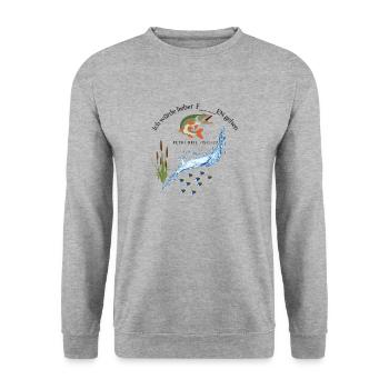 Ich würde lieber fischen gehen - Unisex Pullover - Weißgrau meliert - Vorne - Alina (178cm) & Michal (187cm)