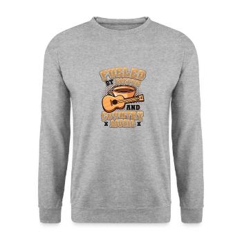 Von Kaffee Und Country-Musik angetrieben. - Unisex Pullover - Weißgrau meliert - Vorne - Alina (178cm) & Michal (187cm)