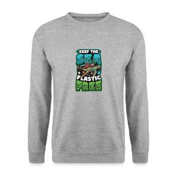 Gardez la mer sans plastique Sauver l’océan - Sweat-shirt Unisexe - gris chiné - Devant - Alina (178cm) & Michal (187cm)