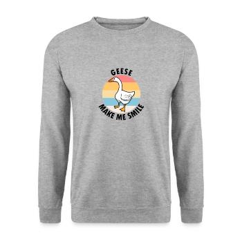 Geese Make Me Smile Nature Ironic Saying Goose - Unisex Sweatshirt - salt & pepper - Front - Alina (178cm) & Michal (187cm)