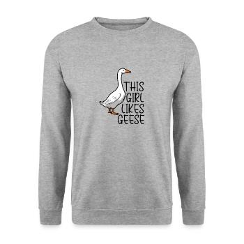 Mädchen mag Gänse Natur Tier Vogel Gans - Unisex Pullover - Weißgrau meliert - Vorne - Alina (178cm) & Michal (187cm)