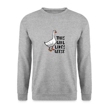Mädchen mag Gänse Wildtiere Tiere Natur Gans - Unisex Pullover - Weißgrau meliert - Vorne - Alina (178cm) & Michal (187cm)