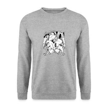 Love/Football/Crew - Unisex Pullover - Weißgrau meliert - Vorne - Alina (178cm) & Michal (187cm)