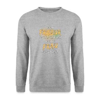 MEIN FRISEUR VERSTEHT MICH - Unisex Pullover - Weißgrau meliert - Vorne - Alina (178cm) & Michal (187cm)
