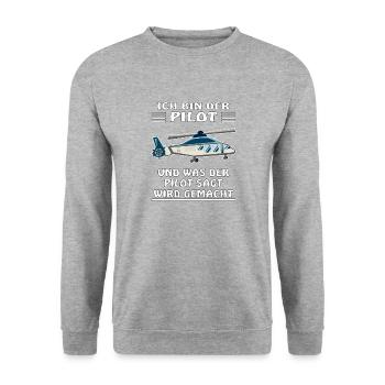 HUBSCHRAUBER ICH BIN DER PILOT - Unisex Pullover - Weißgrau meliert - Vorne - Alina (178cm) & Michal (187cm)