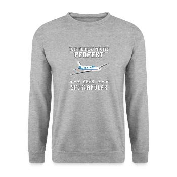 FLUGZEUG ICH FLIEGEE NICHT PERFEKT ABER SPEKTA - Unisex Pullover - Weißgrau meliert - Vorne - Alina (178cm) & Michal (187cm)