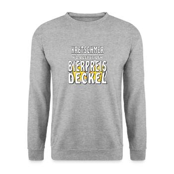 KRETSCHMER WO BLEIBT DER BIERPREIS DECKEL - Unisex Pullover - Weißgrau meliert - Vorne - Alina (178cm) & Michal (187cm)