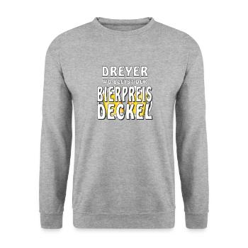 DREYER WO BLEIBT DER BIERPREIS DECKEL - Unisex Pullover - Weißgrau meliert - Vorne - Alina (178cm) & Michal (187cm)