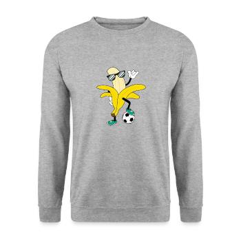 Fußball Banane Cool Fußball Fußballer Stürmer WM - Unisex Pullover - Weißgrau meliert - Vorne - Alina (178cm) & Michal (187cm)