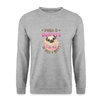 Mops Donut Lover Mädchen - Unisex Pullover - Weißgrau meliert - Vorne - Alina (178cm) & Michal (187cm)