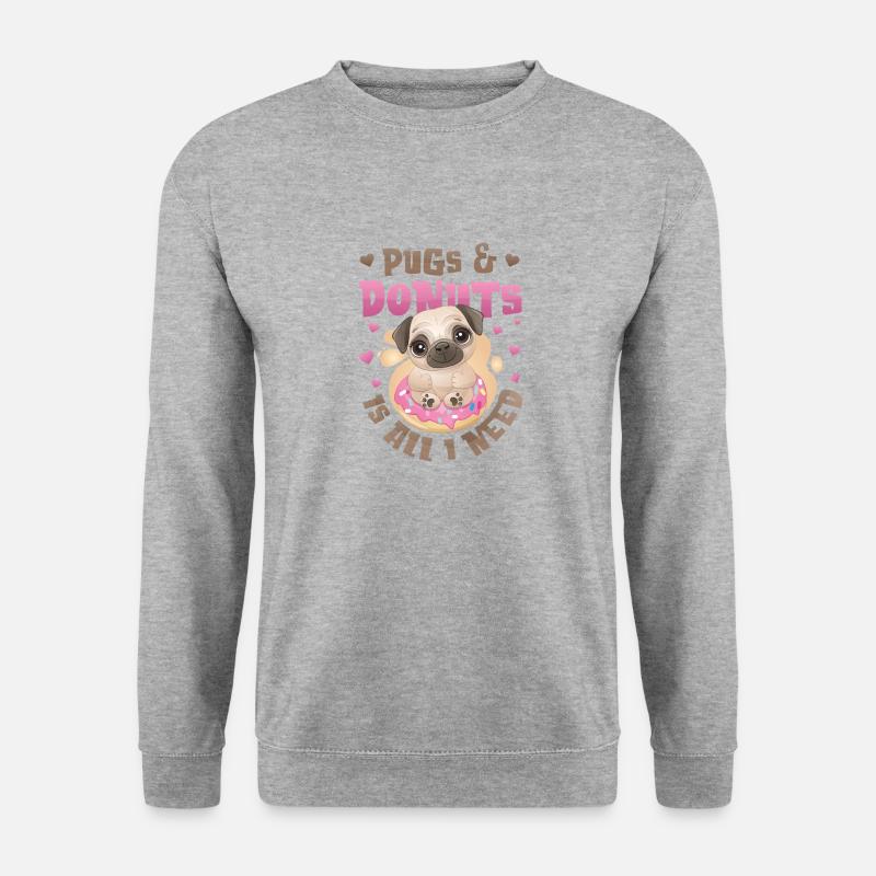Mops Donut Lover Mädchen - Unisex Pullover - Weißgrau meliert