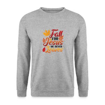 Fall for Jesus, He Never Leaves the Religious - Unisex Sweatshirt - salt & pepper - Front - Alina (178cm) & Michal (187cm)