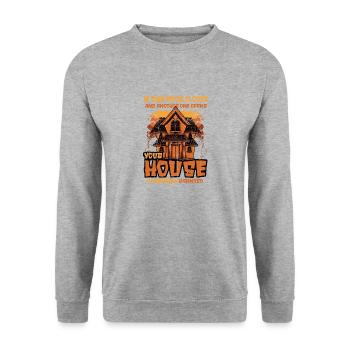 Lustiges Halloween-haus Spukt An Halloween. - Unisex Pullover - Weißgrau meliert - Vorne - Alina (178cm) & Michal (187cm)