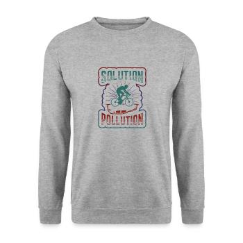 Polution Solution Umweltschutz Radfahren. - Unisex Pullover - Weißgrau meliert - Vorne - Alina (178cm) & Michal (187cm)