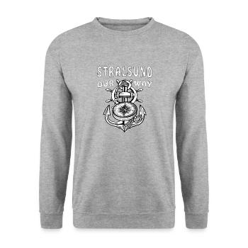 STRALSUND ANKER KOMPASS - Unisex Pullover - Weißgrau meliert - Vorne - Alina (178cm) & Michal (187cm)
