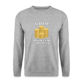 GELD GOLD MÜNZEN SAMMLER - Unisex Pullover - Weißgrau meliert - Vorne - Alina (178cm) & Michal (187cm)