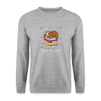 VOM BETT-CHILLER ZUM BACHELOR - Unisex Pullover - Weißgrau meliert - Vorne - Alina (178cm) & Michal (187cm)