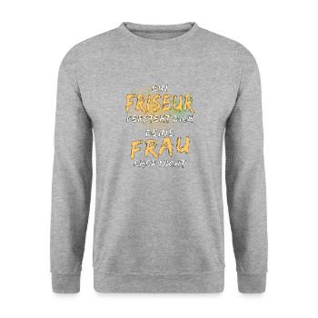 EIN FRISEUR VERSTEHT DICH - Unisex Pullover - Weißgrau meliert - Vorne - Alina (178cm) & Michal (187cm)