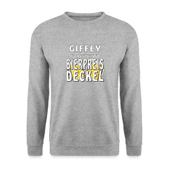 GIFFEY WO BLEIBT DER BIERPREIS DECKEL - Unisex Pullover - Weißgrau meliert - Vorne - Alina (178cm) & Michal (187cm)