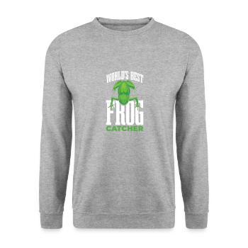 Der Weltbeste Froschfänger - Unisex Pullover - Weißgrau meliert - Vorne - Alina (178cm) & Michal (187cm)