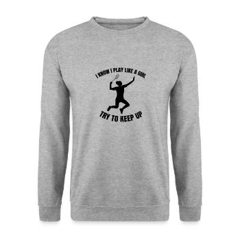 Badmintonspielerin Federball Badminton Mädchen - Unisex Pullover - Weißgrau meliert - Vorne - Alina (178cm) & Michal (187cm)
