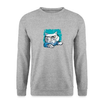 Stilvolle Nerd Persische Katze Beanie Brille - Unisex Pullover - Weißgrau meliert - Vorne - Alina (178cm) & Michal (187cm)