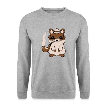 Herr Hamster raucht Pfeife - Unisex Pullover - Weißgrau meliert - Vorne - Alina (178cm) & Michal (187cm)