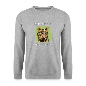 DER MIT DER KATZE SPRICHT - Unisex Pullover - Weißgrau meliert - Vorne - Alina (178cm) & Michal (187cm)