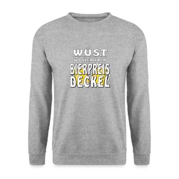 WÜST WO BLEIBT DER BIERPREIS DECKEL - Unisex Pullover - Weißgrau meliert - Vorne - Alina (178cm) & Michal (187cm)