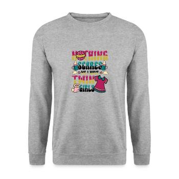 Nichts Macht Mir Angst, Ich Habe Zwillingsmädchen. - Unisex Pullover - Weißgrau meliert - Vorne - Alina (178cm) & Michal (187cm)