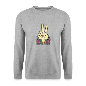 Peace Hand Sign Floral Positive Peace Lover - Unisex Sweatshirt - salt & pepper - Front - Alina (178cm) & Michal (187cm)