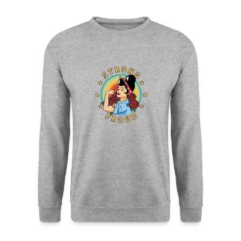 Strong Proud Starke Frau Gleichberechtigung Peace - Unisex Pullover - Weißgrau meliert - Vorne - Alina (178cm) & Michal (187cm)