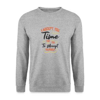 Inspirierender Motivator Selbstfürsorge - Unisex Pullover - Weißgrau meliert - Vorne - Alina (178cm) & Michal (187cm)