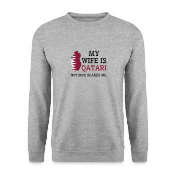 Nothing Scares Me Qatari Wife Qatar - Unisex Sweatshirt - salt & pepper - Front - Alina (178cm) & Michal (187cm)