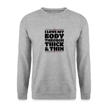 Liebe deinen Körper - Unisex Pullover - Weißgrau meliert - Vorne - Alina (178cm) & Michal (187cm)