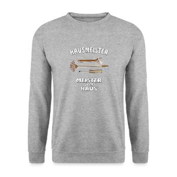 HAUSMEISTER MEISTER VOM HAUS - Unisex Pullover - Weißgrau meliert - Vorne - Alina (178cm) & Michal (187cm)