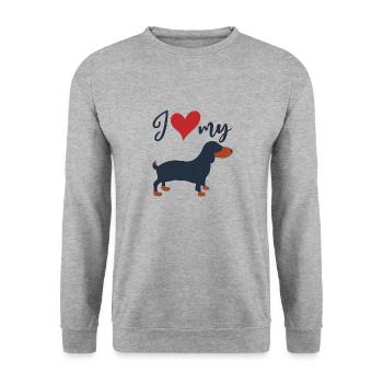 Hundeliebhaber Ich liebe meinen Dackel Dachshund - Unisex Pullover - Weißgrau meliert - Vorne - Alina (178cm) & Michal (187cm)
