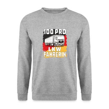 100 PRO LKW FAHRERIN - Unisex Pullover - Weißgrau meliert - Vorne - Alina (178cm) & Michal (187cm)