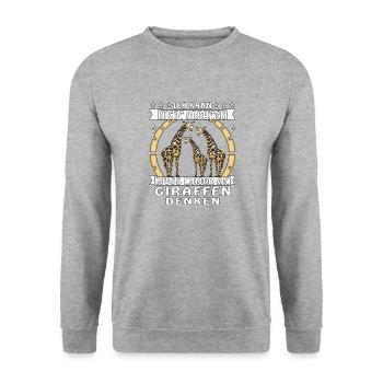 ICH KANN NICHT ARBEITEN MUSS IMMER AN GIRAFFEN - Unisex Pullover - Weißgrau meliert - Vorne - Alina (178cm) & Michal (187cm)