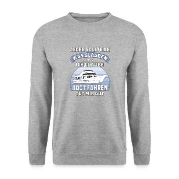 BOOT FAHREN TUT MIR GUT - Unisex Pullover - Weißgrau meliert - Vorne - Alina (178cm) & Michal (187cm)