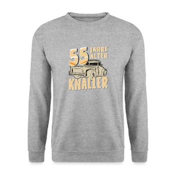 55 JAHRE ALTER KNALLER - Unisex Pullover - Weißgrau meliert - Vorne - Alina (178cm) & Michal (187cm)