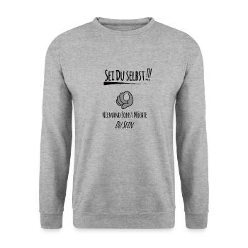 Sei du selbst - Unisex Pullover - Weißgrau meliert - Vorne - Alina (178cm) & Michal (187cm)