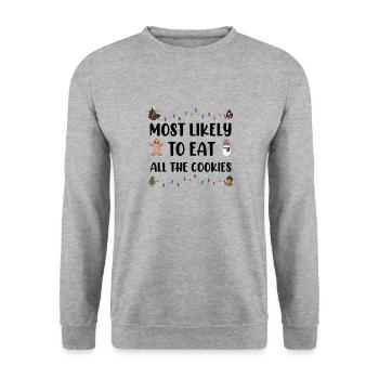Most Likely To Eat All The Cookies Holiday Humor - Unisex Sweatshirt - salt & pepper - Front - Alina (178cm) & Michal (187cm)
