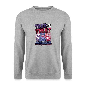 Süßes Oder Saures Halloween - Unisex Pullover - Weißgrau meliert - Vorne - Alina (178cm) & Michal (187cm)