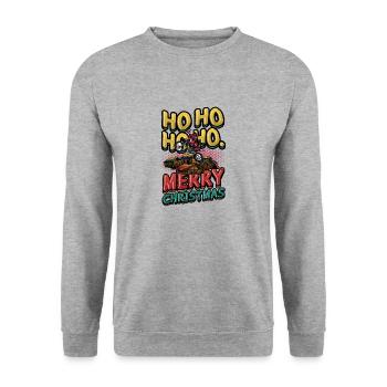 Ho Ho Ho Ho Frohe Weihnachten Santa Riding Dirt - Unisex Pullover - Weißgrau meliert - Vorne - Alina (178cm) & Michal (187cm)