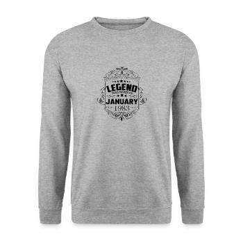 Une légende est née en janvier 1983 - Sweat-shirt Unisexe - gris chiné - Devant - Alina (178cm) & Michal (187cm)