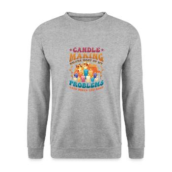 Kerzenherstellung Katzenliebhaber Kerzenmacher - Unisex Pullover - Weißgrau meliert - Vorne - Alina (178cm) & Michal (187cm)