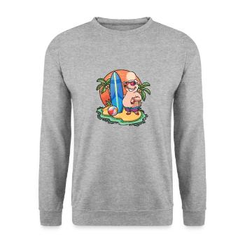 Funny Pig Surf Lovers Cool Surfboard Surfing Pun - Unisex Sweatshirt - salt & pepper - Front - Alina (178cm) & Michal (187cm)
