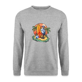 Funny Shoebill Surf Lovers Cool Surfboard Surfing - Unisex Sweatshirt - salt & pepper - Front - Alina (178cm) & Michal (187cm)