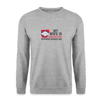 Nichts macht mir Angst Arkansas Frau Arkansas - Unisex Pullover - Weißgrau meliert - Vorne - Alina (178cm) & Michal (187cm)